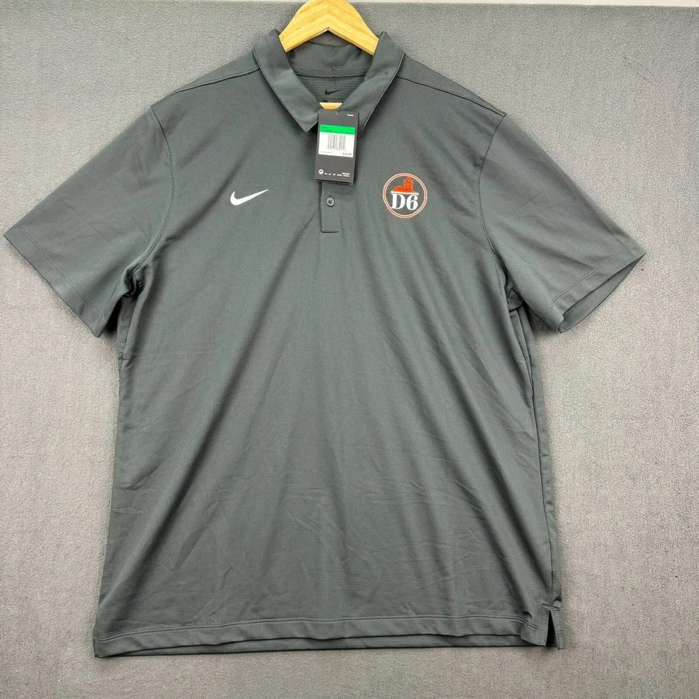 Nike D6 Football Polo Shirt Mens XL Gray Short Sleeve Moisture Wicking Athletic